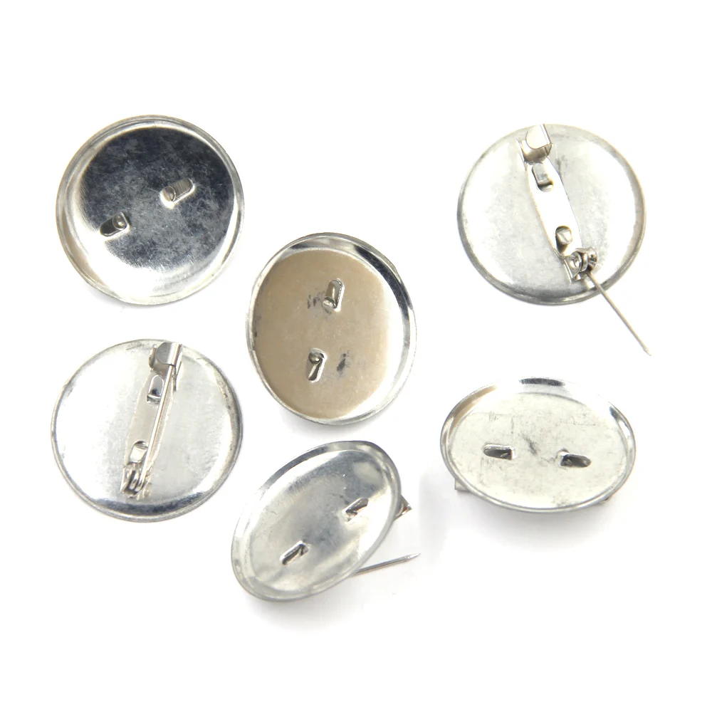 

50Pcs Brooches Cabochon Frame Setting Safety Pins Alloy Round Silver Tone Jewelry DIY Making Finding 23mm(Fit 20mm)