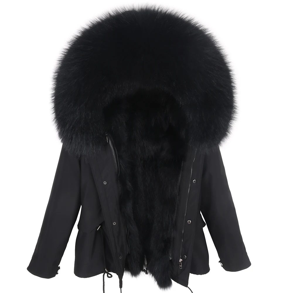 Short Winter Real Fur Coat Women Oversized Natural Fur Liner and Collar Hooded Casual Jacket Waterproof Parkas Fashion Outerwear enlarge