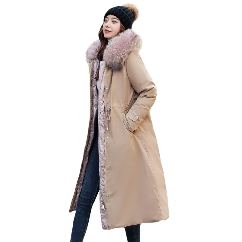 

Двустороннее Женское зимнее пальто с капюшоном и воротником из искусственного меха с большим карманом X-Long, ветрозащитное теплое пальто, куртка-пуховик с хлопковой подкладкой, парки, пальто