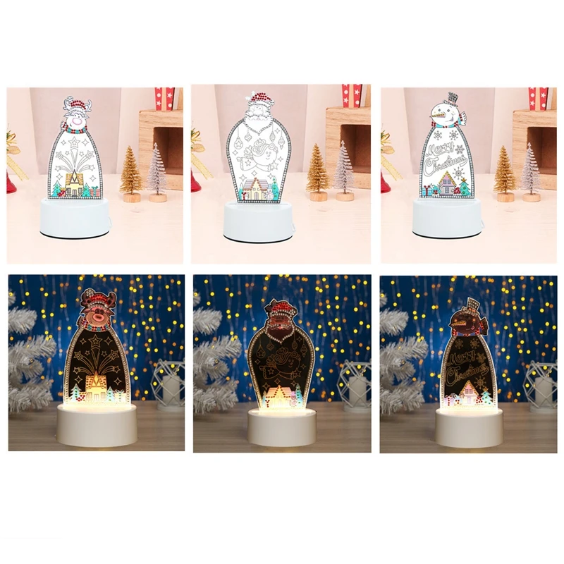 DIY алмазная живопись светильник Ник Санта-Клаус вышивка мозаика милая настольная
