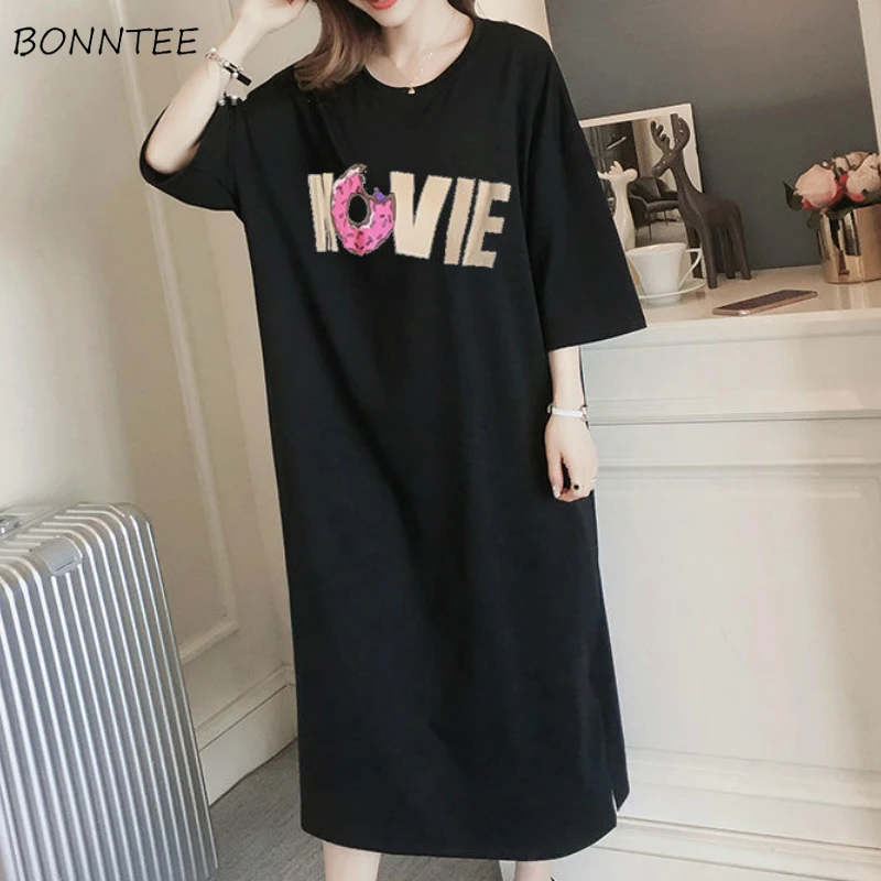 

Nightgowns Women Kawaii Printd Loose Casual Cute Mid-calf Femme Nightdress Young Girl Soft Stylish Sleepwear 8 Colors Plus Size