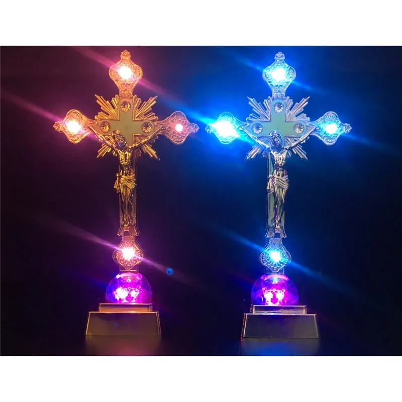 Baroque ikon cross LED light crucifixo body light home church articles Jesus christ cross lamp decoratin Catholic christian gift
