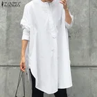 Рубашка ZANZEA женская с разрезом, свободная винтажная Повседневная Блузка с длинным рукавом, элегантная однотонная стильная Рабочая одежда
