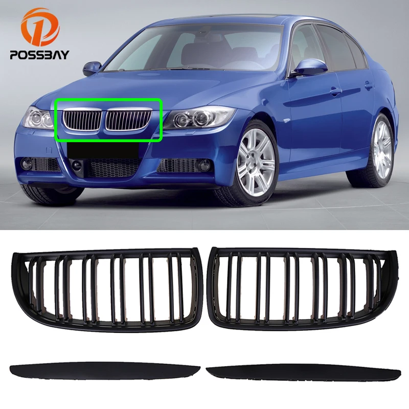 

Front Bumper Kidney Grille Hood Grills -Double Line Trim for BMW 3-Series E90 Sedan E91 Wagon 2005 2006 2007 2008 Car Styling