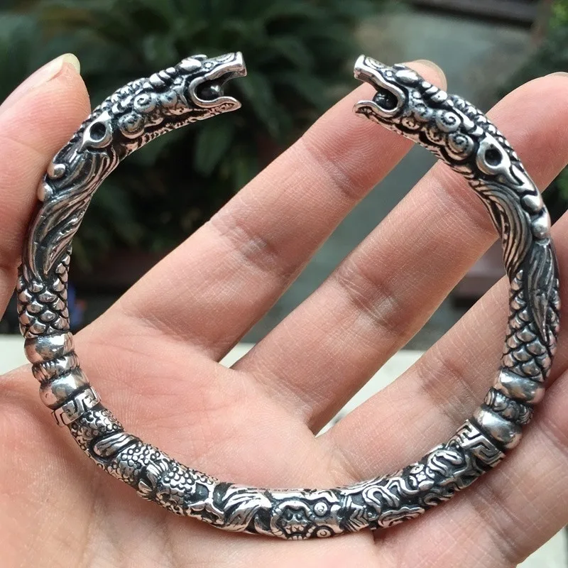 

Woman Fashion Viking Two Headed Dragon Cuff Bracelet Bangles Scandinavian Historical Costume Men Jewelry Torc Torque