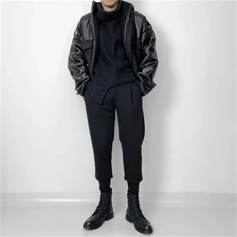 

Модные поддельные повседневные мужские брюки на осень и зиму корейские индивидуальные теплые модные мужские свободные зауженные брюки