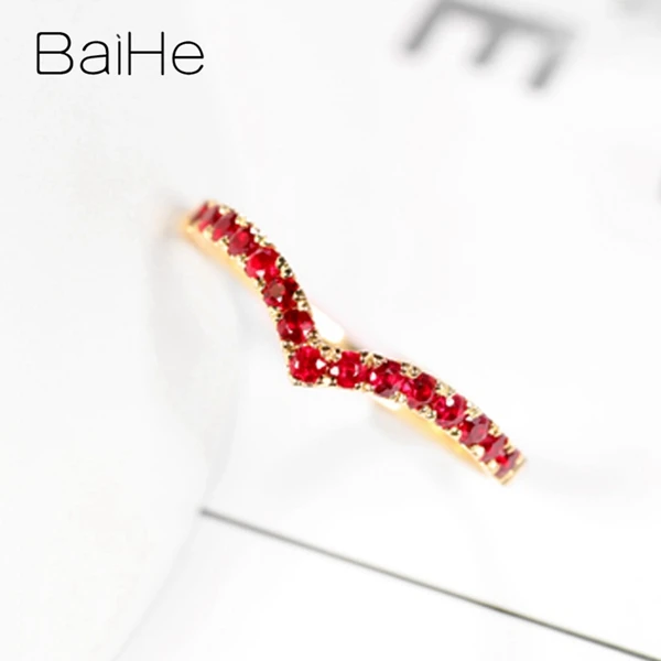 BAIHE Твердое 14 к желтое золото 0.45CT сертифицировано круглой огранки подлинные Рубины свадебные женские трендовые ювелирные изделия уникальное модное кольцо