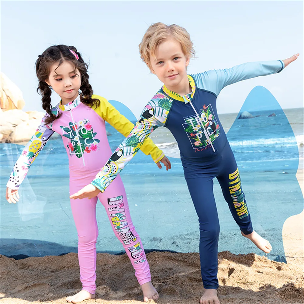 Детский слитный купальник с длинным рукавом детский синий купальный костюм для