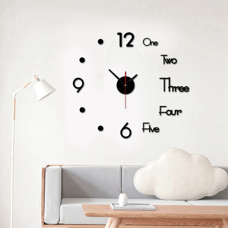 

3D DIY Large Wall Clock Modern Design Wall Sticker Clock Silent Home Decor Living Room Acrylic Mirror Nordic Wall Clock