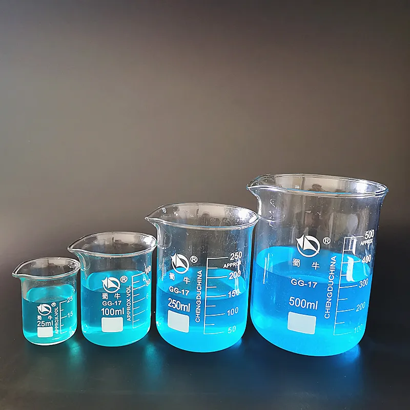 

Стеклянный стакан для лабораторных испытаний, мерный стакан для лабораторных экспериментов, 4 шт./компл. 25/100/250/500 мл