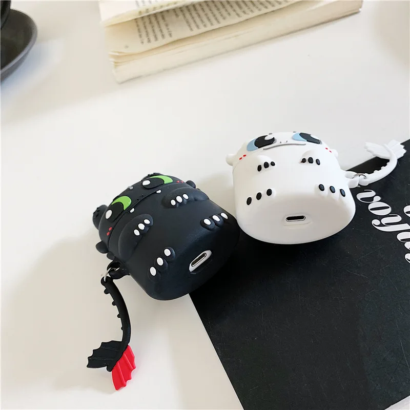 Милый чехол для AirPods, силиконовый чехол с Bluetooth для наушников Airpods 2, мультяшный защитный чехол, стереоскопический дракон, ночная фурия