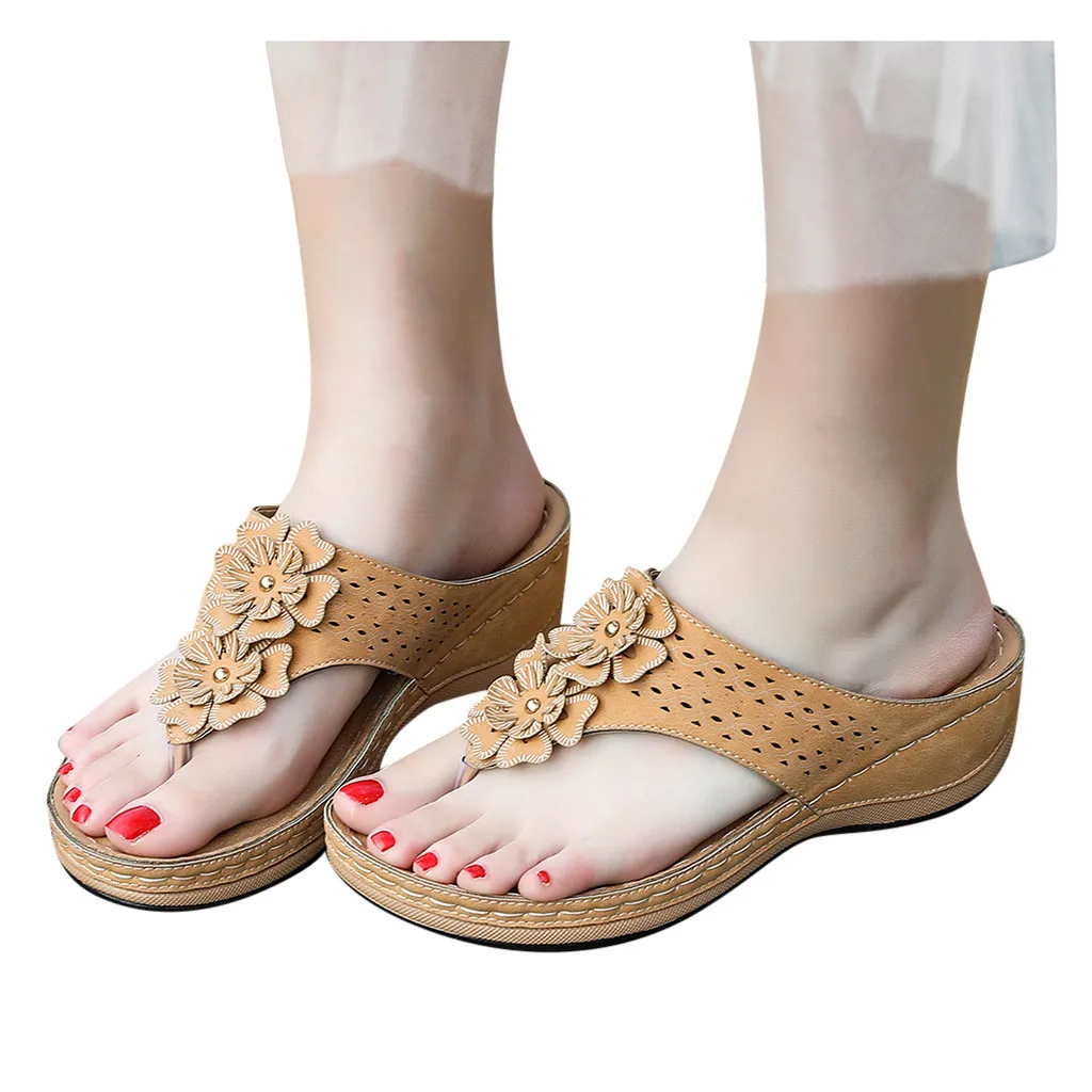 Женские модные повседневные Вьетнамки с цветочным принтом сандалии обувь на
