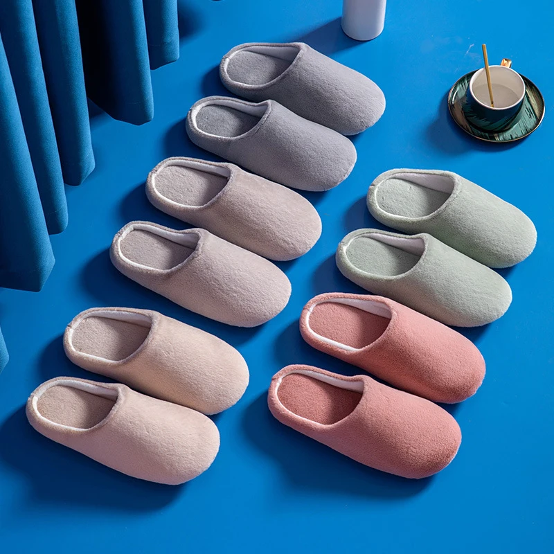 

Women Indoor Lovers Slippers Autumn Winter Warm Plush Cotton Home Slippers Women House Flat Floor Soft Silent Slides for Bedroom
