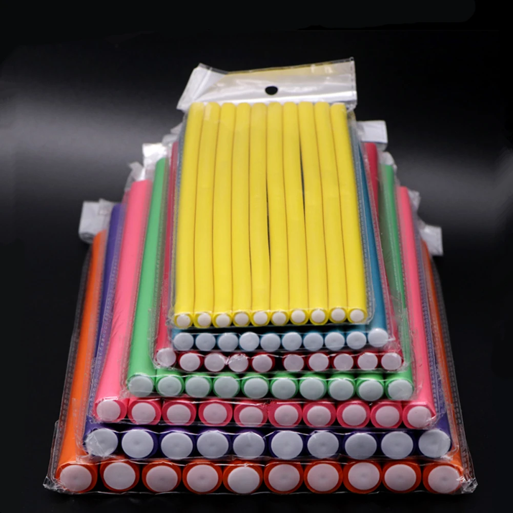 

10pcs Flexible Hair Curling Rod Hair Curler Makers Soft Foam Twist Curls DIY Rollers Styling Tools Color Random