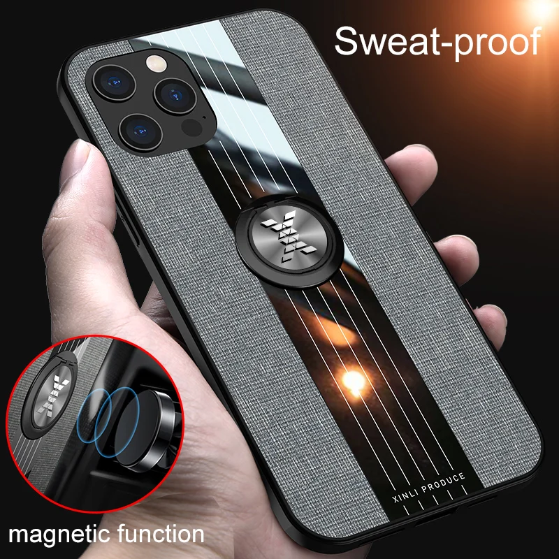 

Cloth Pattern Armor Ring Bracket Car Magnetic Phone Case For iPhone 6 6S 7 8 Plus X XS XR 11 12 13 Mini Pro Max SE 2020 PC Cover