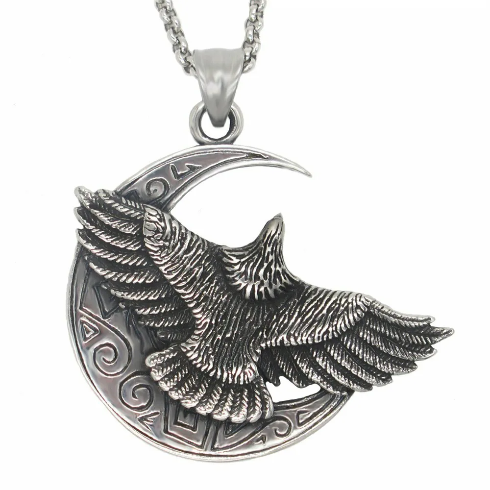 

Мужское ожерелье с орлом, подвеска из нержавеющей стали, луна, птица, искусственное серебро