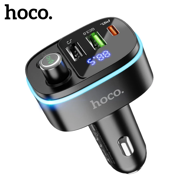 Hoco Multifuntinal LED Car Bluetooth 5.0 FM Transmitter PD20W QC3.0 Car Charger For iPhone 12 13 USBC Hand-Free Wireless Adapter