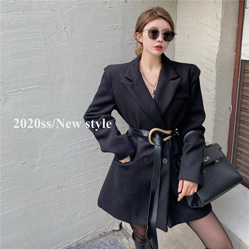 Женский офисный пиджак средней и большой длины двубортный костюм с длинным