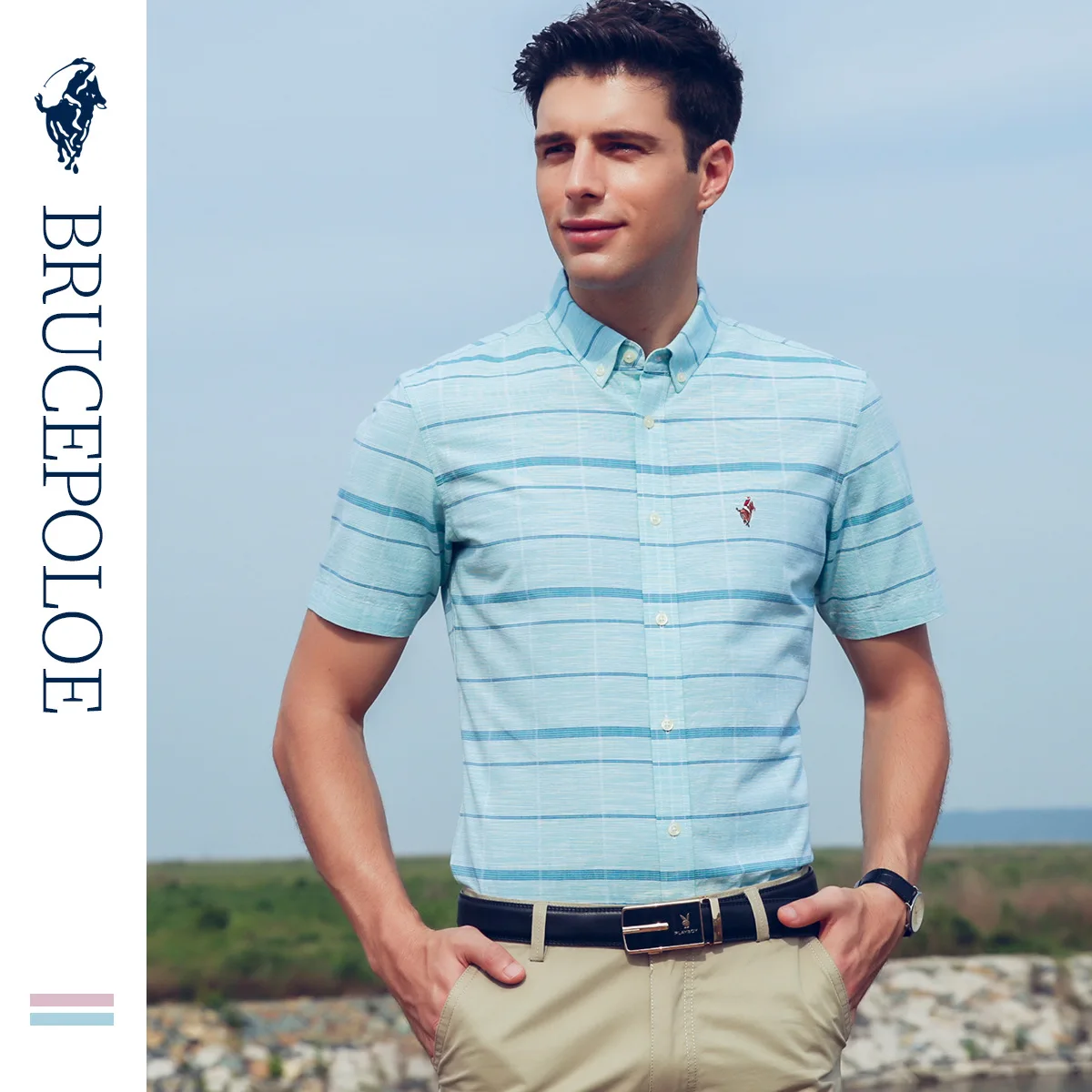 

Рубашка мужская с коротким рукавом, хлопок и лен, Повседневная сорочка в полоску, лето 2020