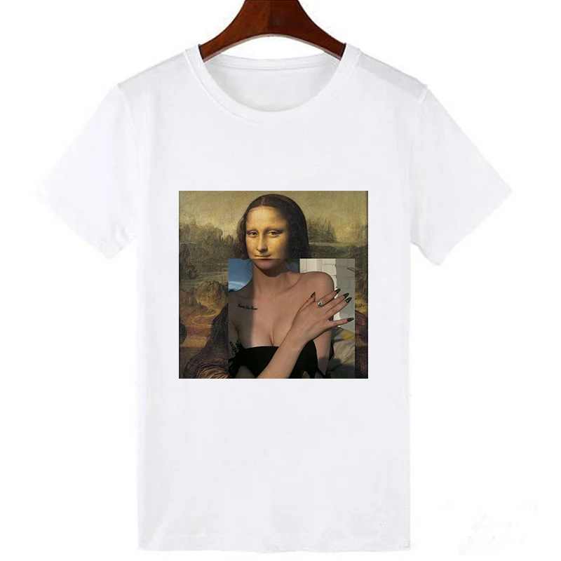 Lei SAGLY Mona Lisa smokes женские футболки художественная картина маслом Harajuku Эстетическая ulzzang негабаритная футболка Корейская одежда - Цвет: 19bk195-white