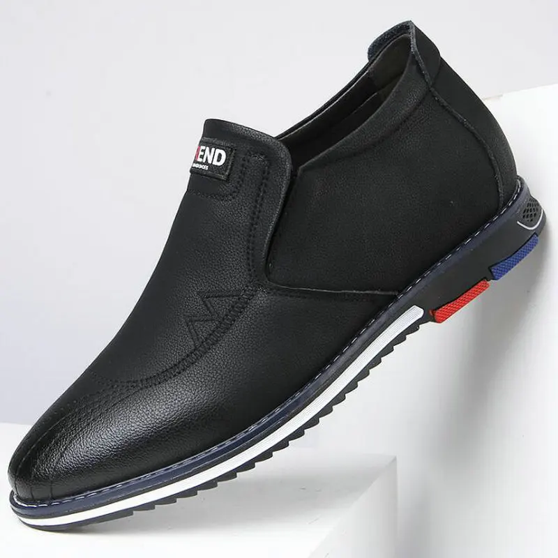 

High quality Autumn New Casual Shoes Mens Leather Flats Increase 6cm All Black Lace-Up Oxford Shoes For Men A53-97