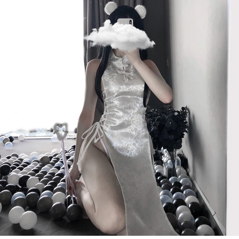 Костюм Чонсам с кружевом и высоким разрезом соблазнительное эротическое нижнее