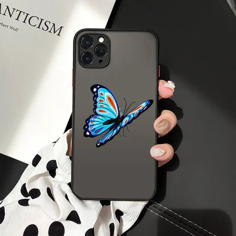 

Phone Case For iPhone 12 11 Mini Pro XR XS Max 7 8 Plus X Beauty Butterfly Matte transparent cover