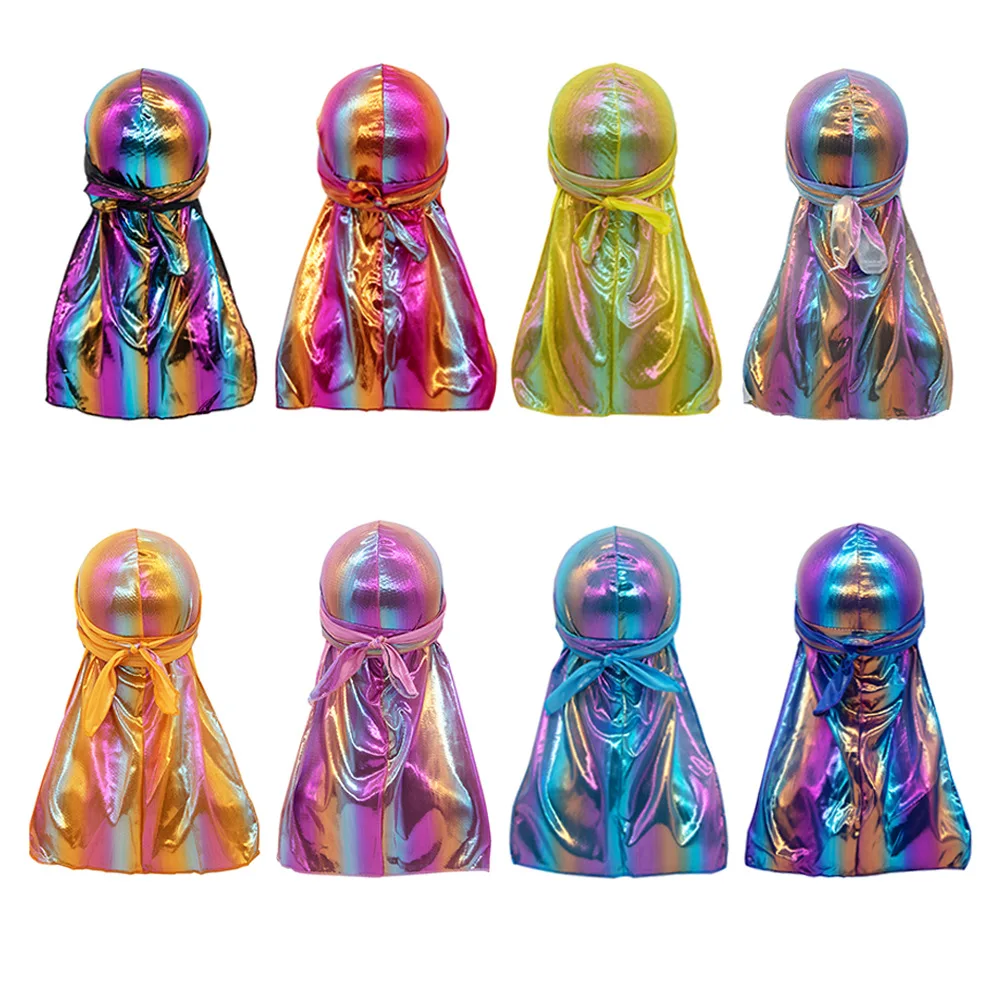 

Новинка Лазерная Пиратская шапка с длинным хвостом цветная имитация шелковая оберточная головная повязка для волос флуоресцентный тюрбан ...