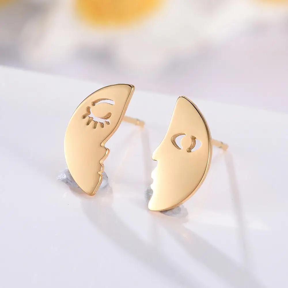 LIKGREAT модные маленькие серьги с Луной и звездой в форме сердца из нержавеющей
