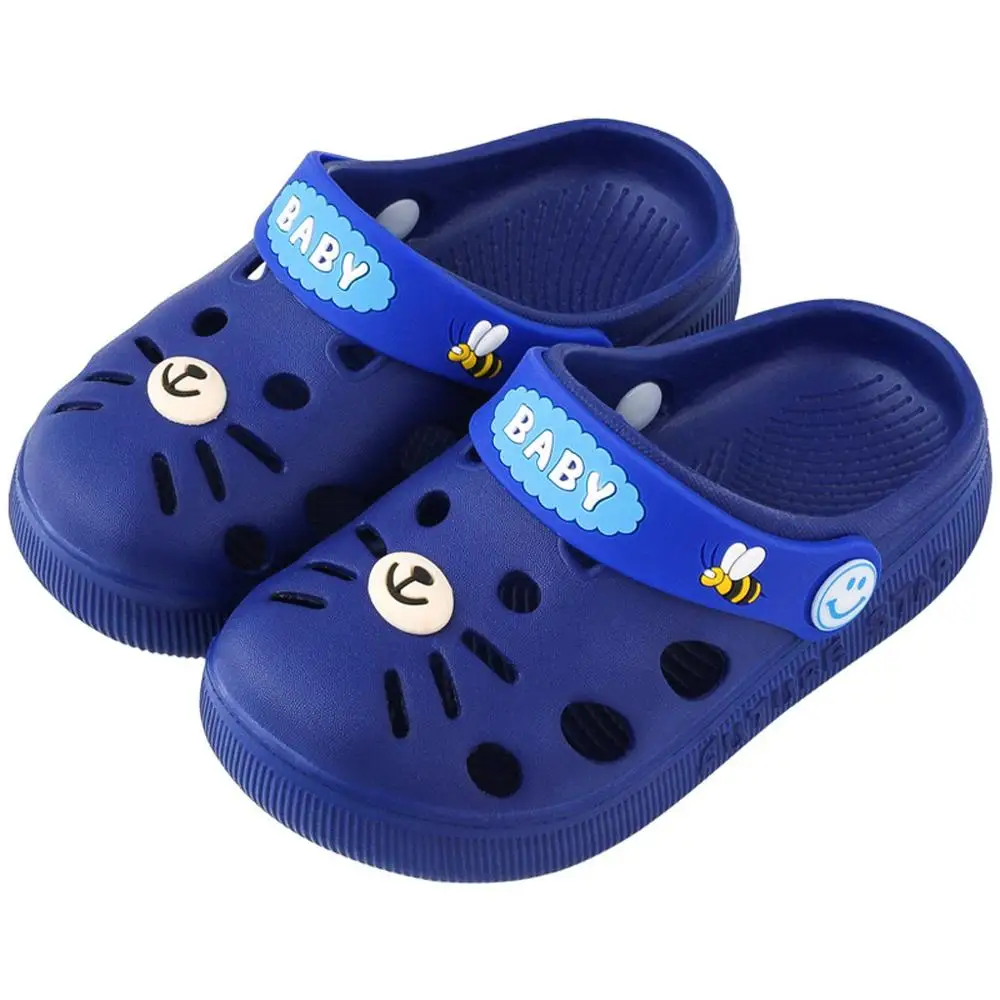 Dark Blue Тапочки дети младенец Начинающий ходить Малыш Девочка Мальчики домашние тапочки на резиновой мультфильм анимация кошка плоский каблук обувь сандалии дети тапочки 40 - Цвет: Dark Blue