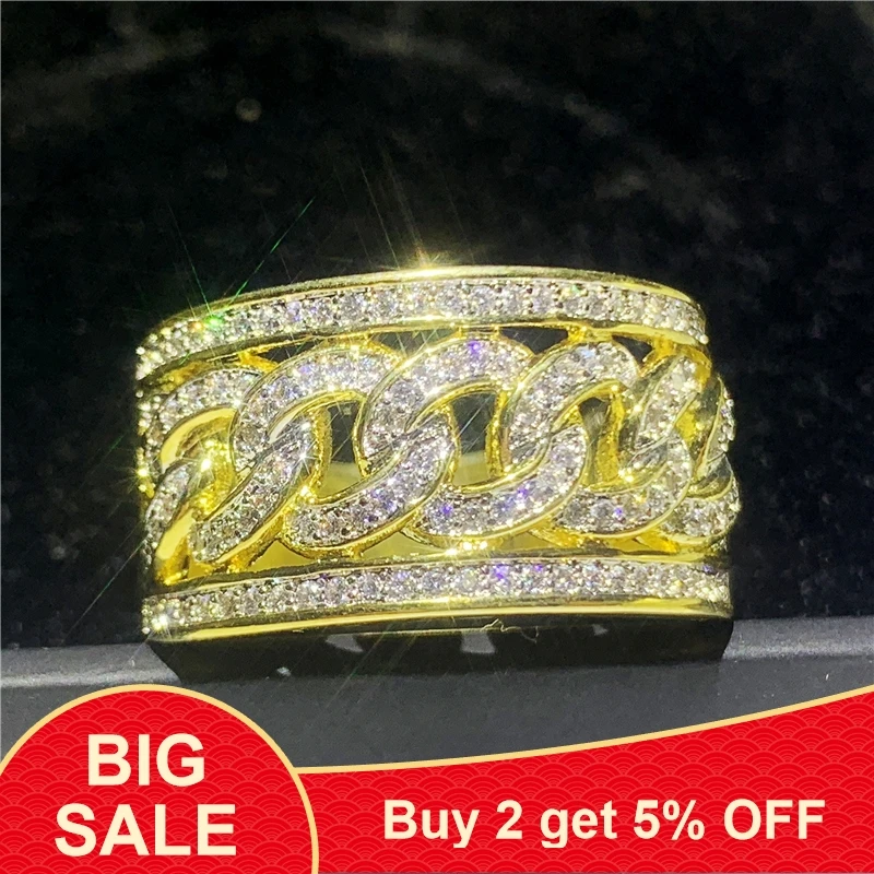 

Gold Hip hop ring 925 Sterling silver Round 5ct AAAA cz Engagement Wedding Band Rings for women Bridal Finger Party Jewelry