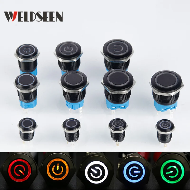 12/16/19/22mm Push Button Switch Oxidized Black Momentary Latching Fixed On Off Power LED Light 3V 6V 12V 24V 220V | Обустройство