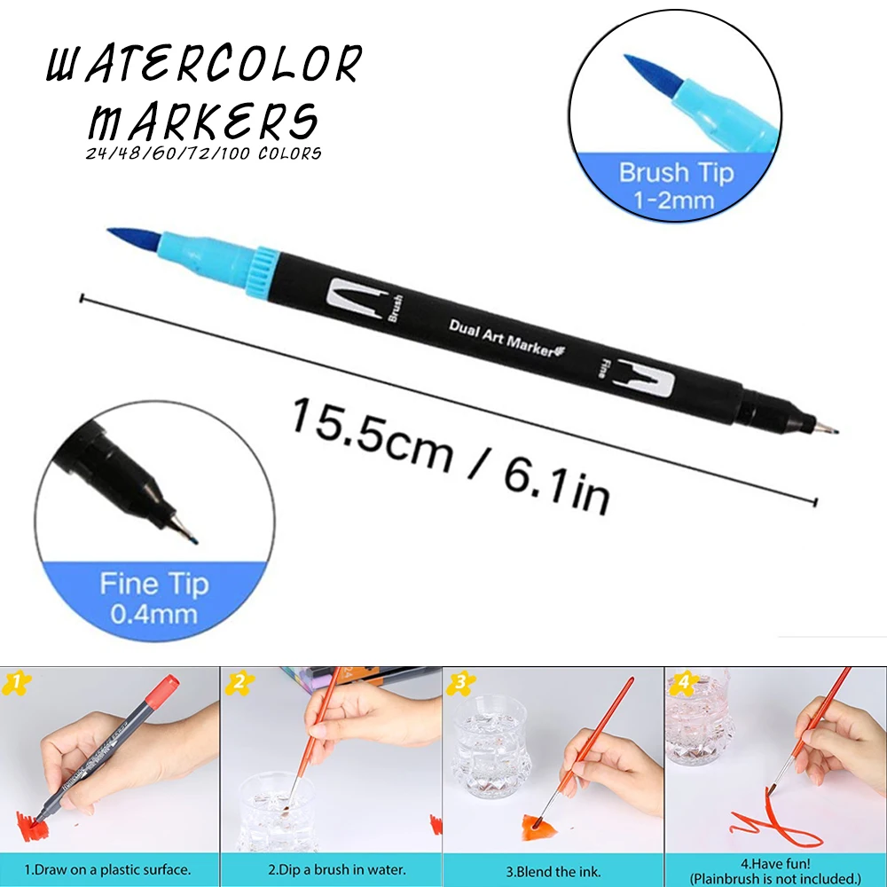 

100 Colors Art Markers Set Dual Tip Watercolor Drawing Painting Pens Kit Water Coloring Brush Pen Set for Children Kids Students