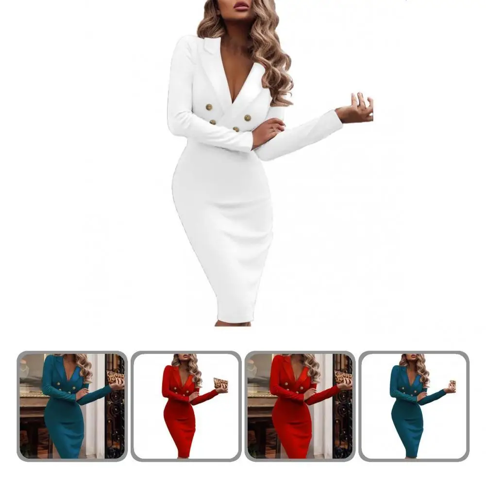 

Solid Color Charming V Neck Bodycon Pencil Dress Soft Bodycon Dress Super Stretchy for Banquet