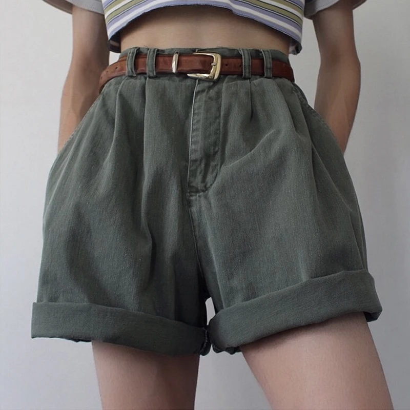 

Vintage Shorts Fashion Plaid Straight Shorts High Street Loose Mid Wasit Short Pants 2021 New Summer Women Clothes