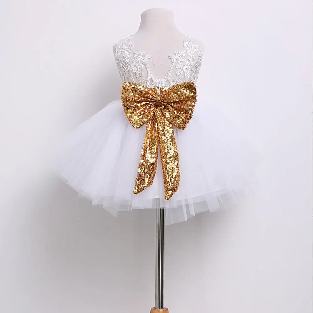 

6M-10Y Toddler Baby Kid Girls Dress Princess Lace Bow Sequins Wedding Party Dresses Christening 1st Birthday Dress toddler
