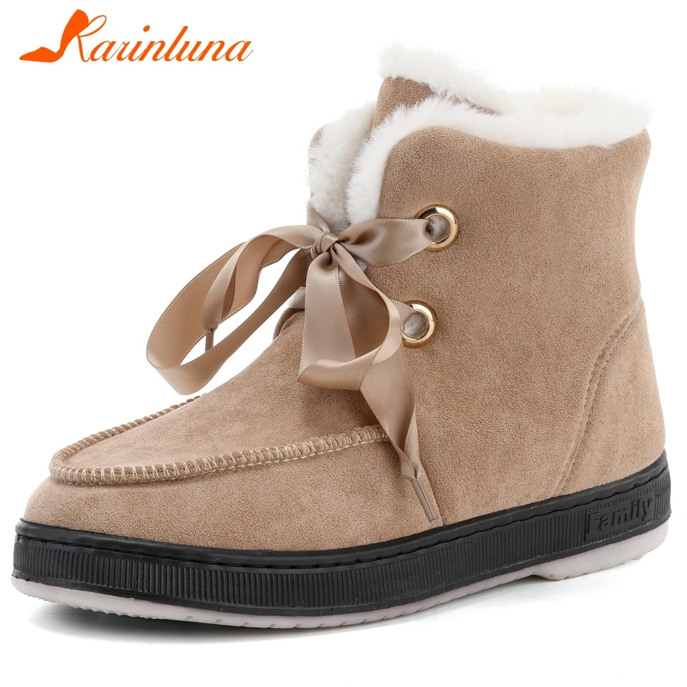 

KARINLUNA Plus Size 37-44 Thick Plush Women Boots Shoelace Flat With Winter Snow Ankle women's Shoes Female 2020 Warm Fur Boots