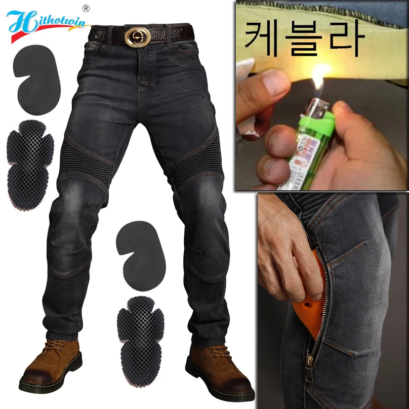 Fireproof and wearable Trousers Casual Men's Blue Motorbike Pants Aramid Black Motocross Road Knee Protective