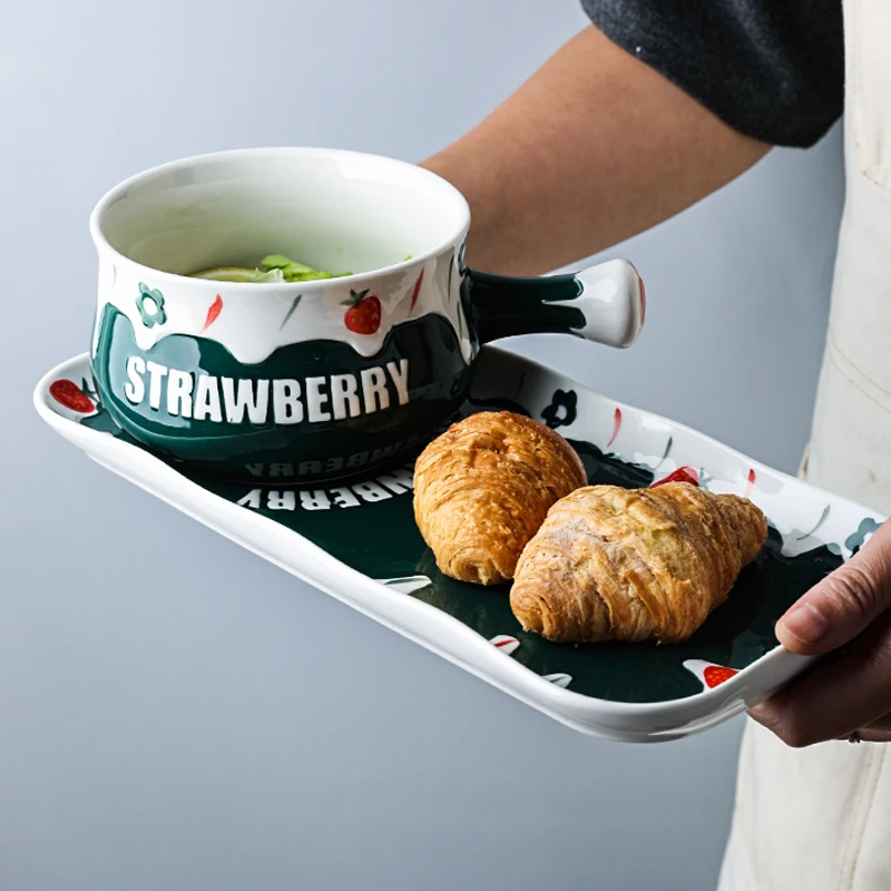 Рельефный керамический креативный набор посуды ручная чаша кружки для завтрака