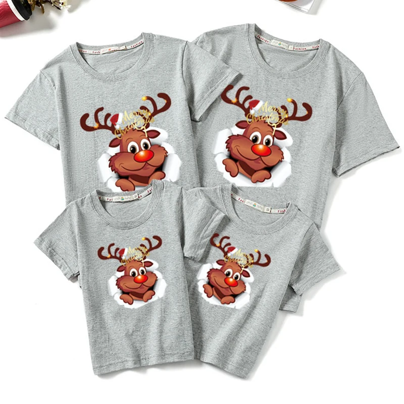 Рождество Одежда для мамы и дочки Для взрослых детей футболка одинаковые