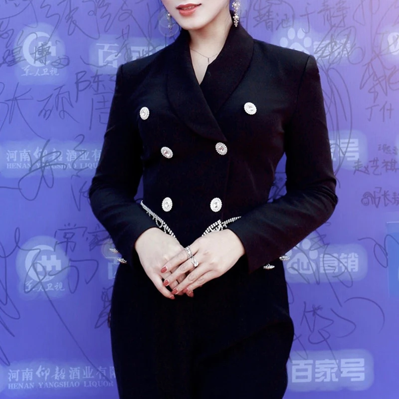 

TWOTWINSTYLE Diamond Velour Blazer For Women V Neck Long Sleeve Casual Black Blazers Female Fashion New Clothes 2020 Autumn Tide