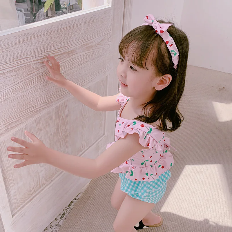 Новый стиль милый купальник из двух частей для девочек в Корейском стиле с