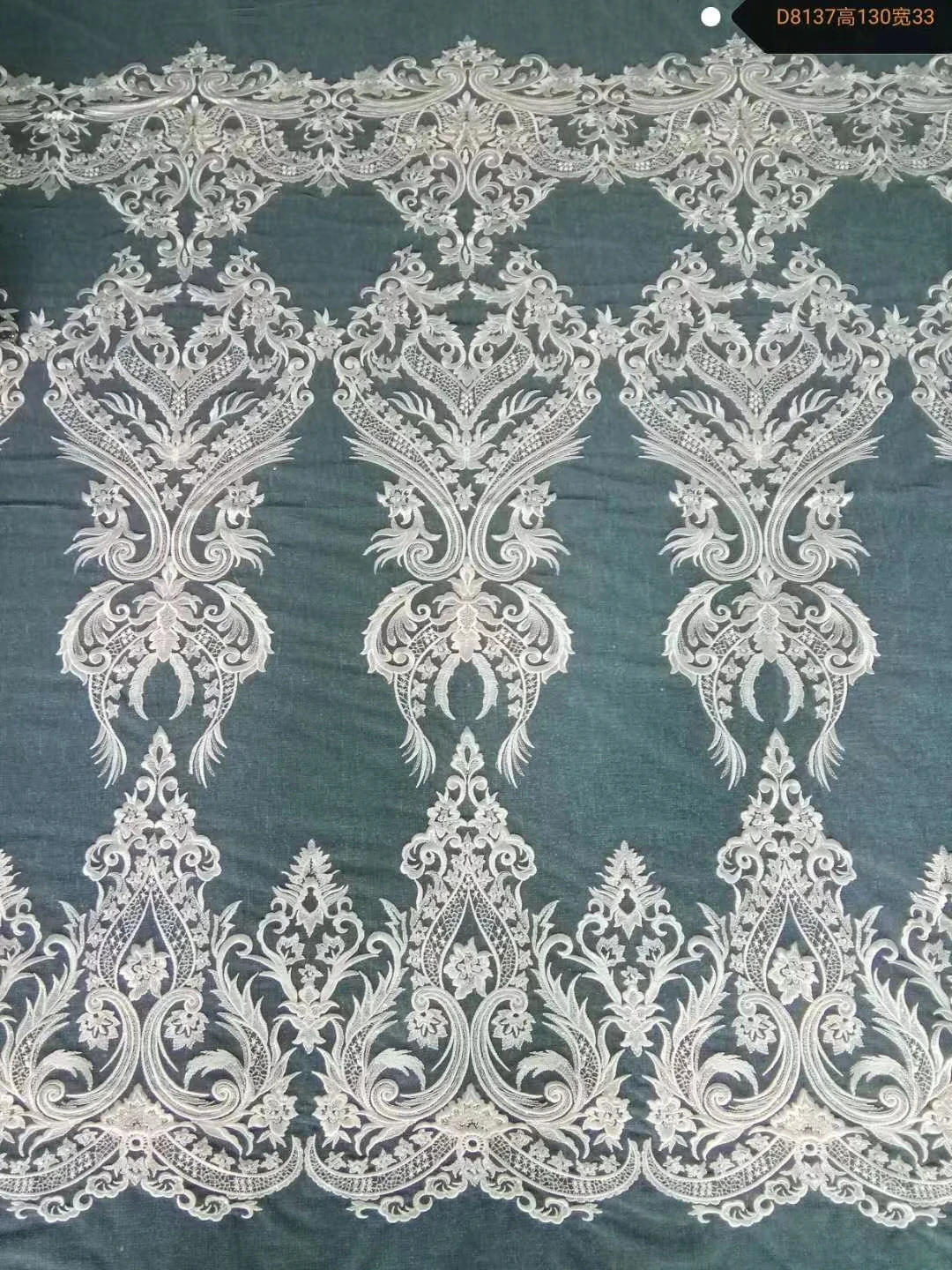 Кружевная ткань цвета слоновой кости с вышивкой и блестками для свадебного