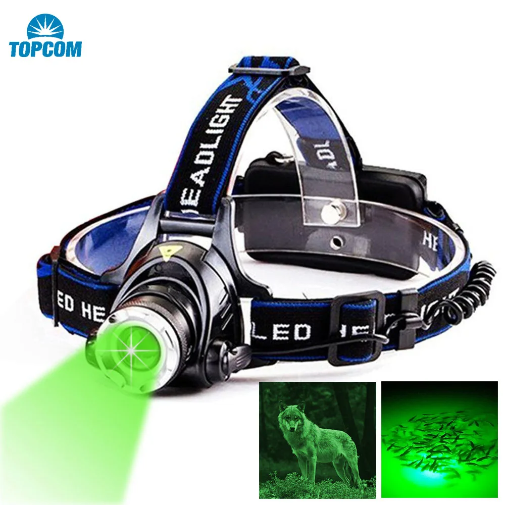 

TOPCOM LED Headlamp USB Rechargeable 10W XML T6 Green or White Light Head Torch Flashlight Lantern For Hunting