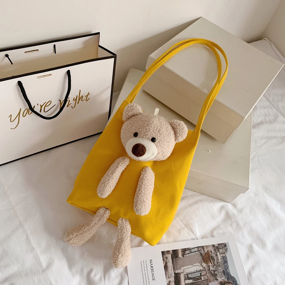 Холщовая женская сумка с милым мультяшным медведем дамские сумочки на плечо