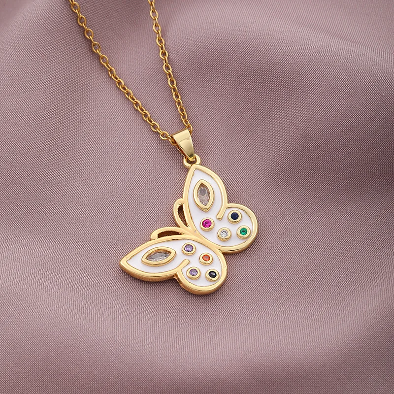 

Summer Women Suitable Size Vintage Insect Copper White Colors Moissanite Butterfly Lover Kawaii Dainty Luxury Neck Chains