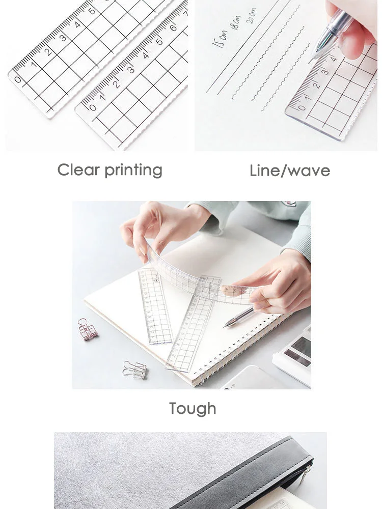 1pcs Simple STYLE 15cm 18cm 20cm Transparent Simple ruler square ruler cute stationery drawing supplies