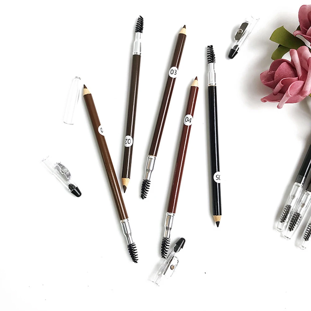 

5 Colors Double-headed Eyebrow Pencil with Sharpener Private Label Bulk Wholesale Cosmetics