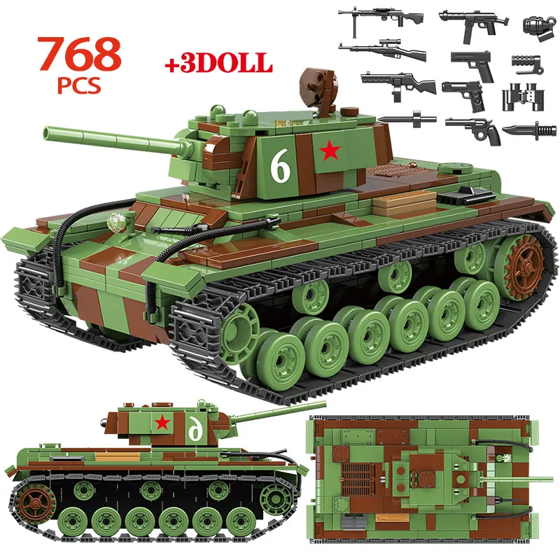 Строительные блоки 768 шт. военные русские KV 1 тяжелый танк город Танк WW2 солдат
