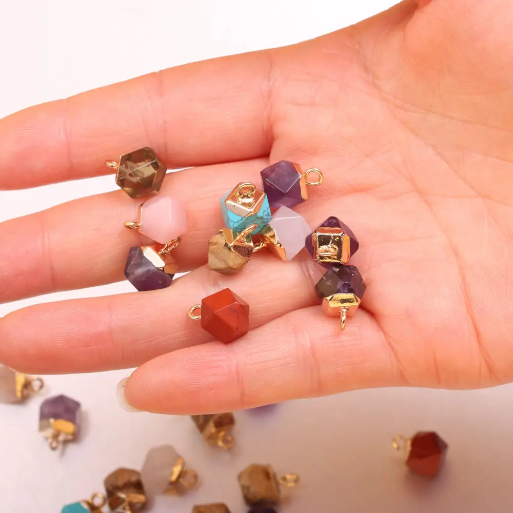 

Кулон из натурального камня геометрической формы, Золотистый металлический изысканный Шарм для изготовления ювелирных изделий «сделай са...